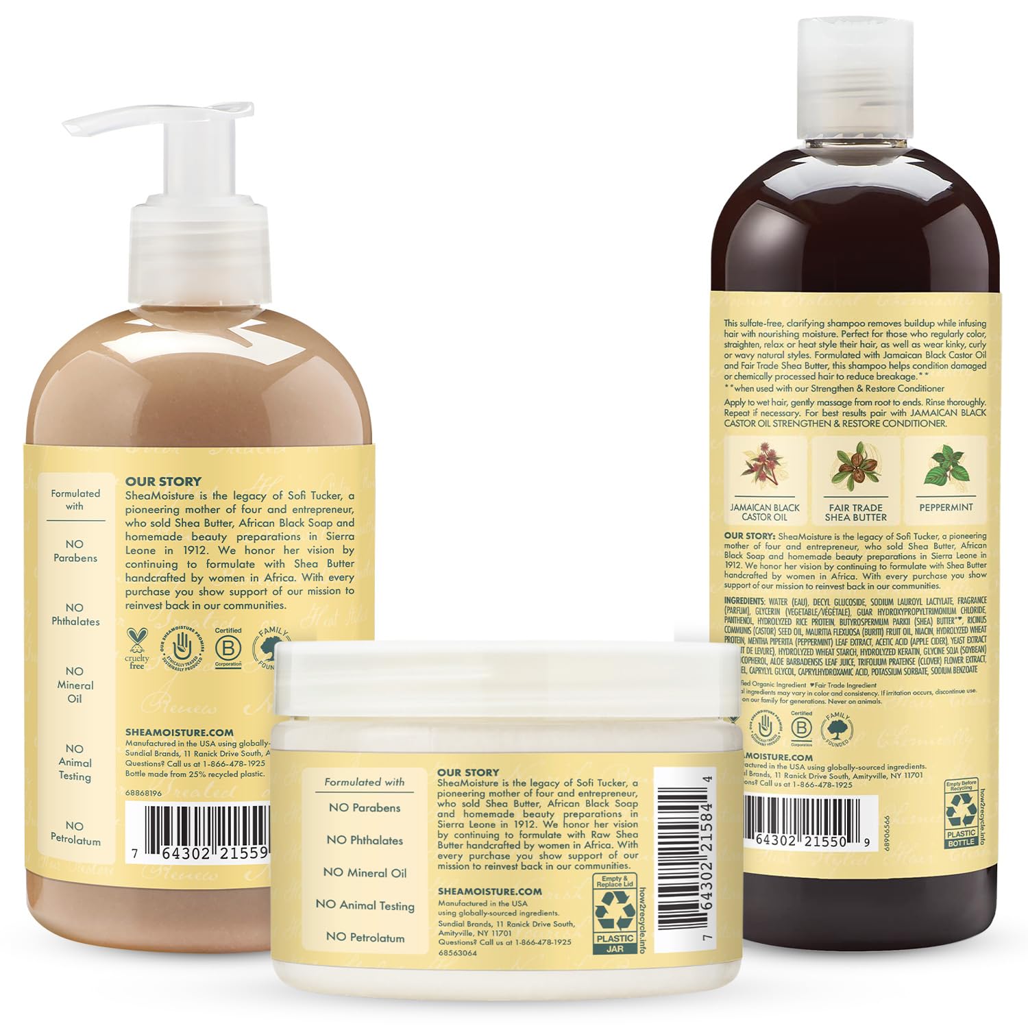 SheaMoisture Curly Bundle: 16 oz Shampoo, 13 oz Conditioner, 11.5 oz Leave-in with Jamaican Black Castor Oil for Healthy Growth and Restoration - Sulfate Free